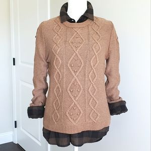 J Crew Pom Pom Cable Knit Academia Sweater Crew Neck Wool Blend Size Medium